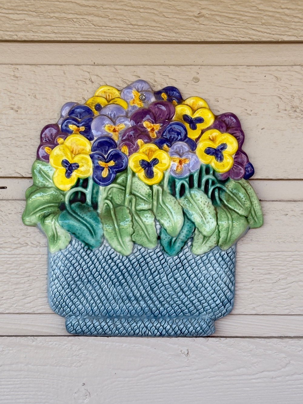 Ceramic Flower Basket Wall Plaque, Cottagecore Shabby Chic Country Farmhouse